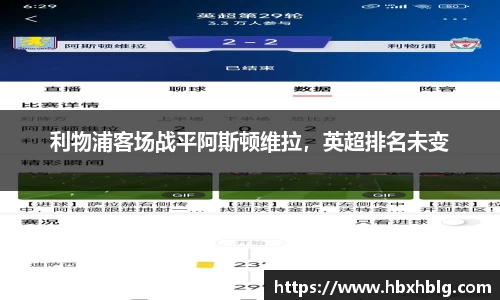 利物浦客场战平阿斯顿维拉，英超排名未变